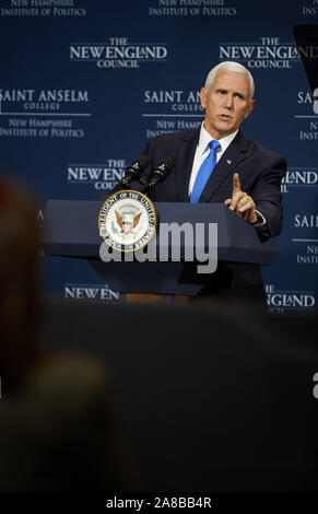 Manchester, New Hampshire, USA. 7 Nov, 2019. Vice President Mike Pence besucht Manchester, New Hampshire Credit: Allison Abendessen/ZUMA Draht/Alamy leben Nachrichten Stockfoto