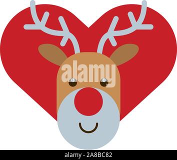 Glücklich frohe Weihnachten Herz mit Rentier Charakter Stock Vektor