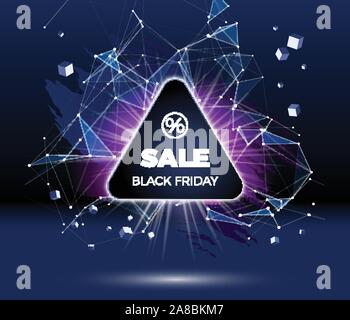 Schwarzer Freitag verkauf Poster oder Banner mit glänzenden Emblem, Linien und Dreiecken Stock Vektor