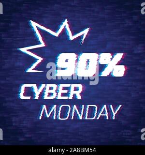 Cyber Monday verkauf Rabatt Poster oder Banner mit glitch Stock Vektor