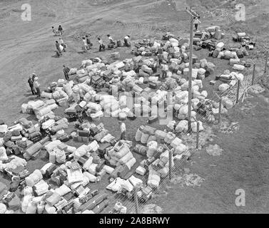 Salinas, Kalifornien. Umsiedler von japanischen Vorfahren finden sie ihr Gepäck an dieser Sammelstelle, vor einem Krieg, Relocation Authority Center 3/31/1942 Transfer Stockfoto