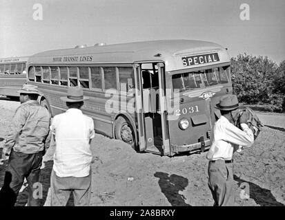 Poston, Arizona. Dieser Bus, der die Evakuierten von japanischen Vorfahren zu den Colorado River Relocation Center hat Sand in der Nähe sein Ziel gebunden werden kann. 5/25/1942 Stockfoto