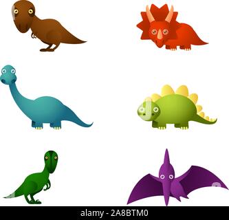 Sechs Cartoon dinosaur, mit sechs verschiedenen Dinosaurier in verschiedenen Farben: Braun, Rot Dinosaurier Dinosaurier Dinosaurier, blau, grün und violett Dinosaurier di Stock Vektor