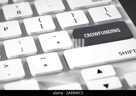 Weisse Computertastatur, belegte Sondertaste, Aufschrift, Crowfunding Stockfoto