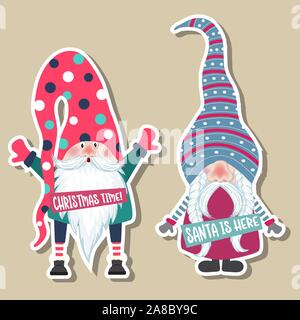 Weihnachten Aufkleber Sammlung mit niedlichen Zwerge. Flache Bauform Stock Vektor