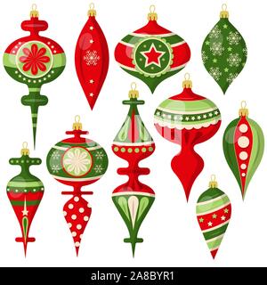 Schöne Weihnachten Kugeln Sammlung isoliert auf weißem Stock Vektor