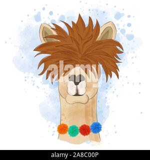 Aquarell funny llama Kopf Stock Vektor