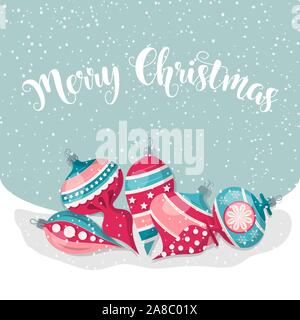 Weihnachtskarte mit Kugeln. Weihnachten Hintergrund. Flache Bauform. Vektor Stock Vektor