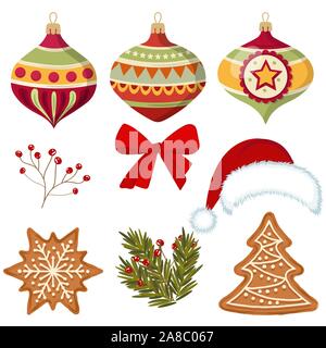 Schöne Weihnachten Dekoration Sammlung isoliert auf weißem Stock Vektor