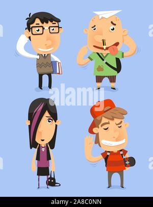 Schule Jugendlich jugendliche Zeichen Vector Illustration. Mit nerd Kid, Kid, Emo Kid, cool Kid. Vector Illustration. Stock Vektor