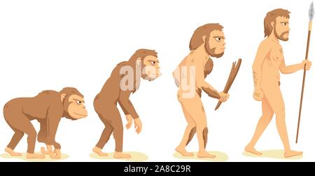 Die Evolution des Menschen vom Affen zum Menschen, ape, Aborigine und Männer Vector Illustration Cartoon. Stock Vektor