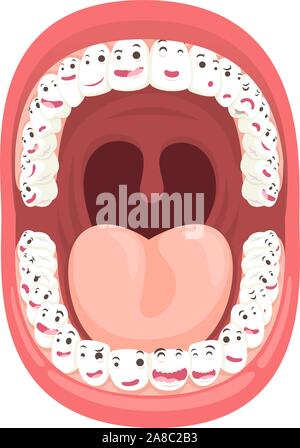 Mund mit glücklichen und gesunden Zähnen, Vector Illustration Cartoon. Stock Vektor