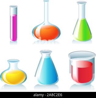 Reagenzglas Icon Set Chemie Chemiker Labor Chemiker Chemiker. Vector Illustration Cartoon. Stock Vektor
