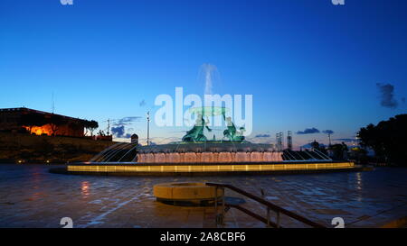 Der Triton Brunnen, in La Valletta, Malta Stockfoto