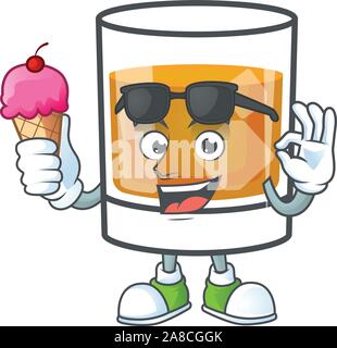 Whiskey im Glas mit Eis Maskottchen Stock Vektor