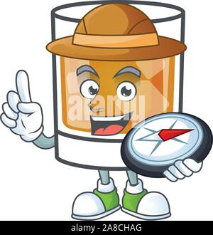 Whiskey mit Charakter holding Kompass auf weißem Hintergrund Stock Vektor