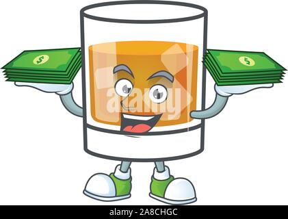 Whiskey mit Charakter Geldhaltung auf weißem Hintergrund Stock Vektor