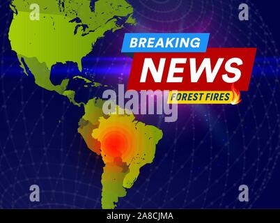 Breaking News Poster, Waldbrände Banner, Vector Illustration. Stock Vektor
