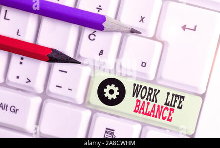 Handschrift text Work Life Balance. Konzeptionelle foto Aufteilung der Zeit zwischen Beruf oder Familie und Freizeit Stockfoto