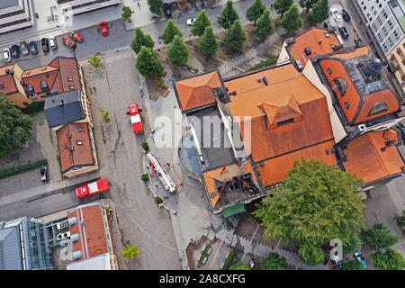 Norrköping, Schweden 20190829 Luftbild nach dem Brand an der Östgöta Theater in Norrköping. Foto Jeppe Gustafsson Stockfoto