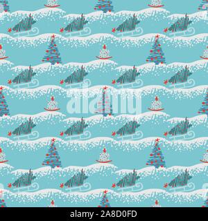 Nahtlose Muster moderne Skizze mit trendigen stilisierte Weihnachtsbaum und Kerze für Winter Urlaub Dekoration Design. Vintage Style, flach Farbe Abstrakte Stock Vektor
