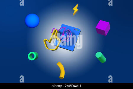 3D-Symbol in einem metallischen Cloud, die Technologie auf blauem Hintergrund. Bild mit hoher Auflösung mit kopieren. Realistische Schatten fällt auf Backgr Stockfoto