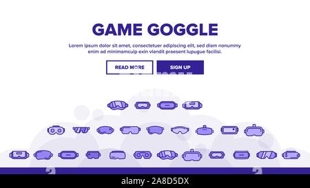Spiel Schutzbrillen Vektor dünne Linie Symbole gesetzt Stock Vektor