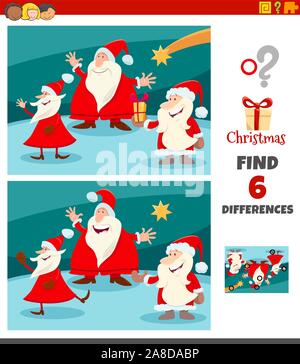 Cartoon Illustration der Unterschiede zwischen Bilder Lernspiel für Kinder mit lustigen Weihnachtsmann Zeichen auf Weihnachten Stock Vektor
