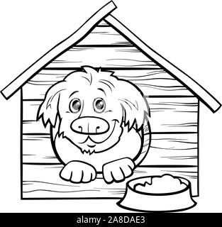 Schwarze und Weiße Cartoon Illustration von Happy Dog Comic Tier Zeichen in den Hund Malbuch Seite Stock Vektor