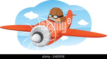 Comic-Illustration eines jungen Reiten ein Flugzeug. Stock Vektor