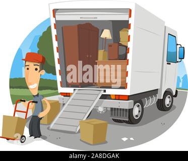 Umzug Lkw Vektor Cartoon Illustration Stockfotografie Alamy