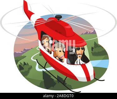 Helikopter Tour Flugreisen, Vektor-Illustration-Cartoon. Stock Vektor