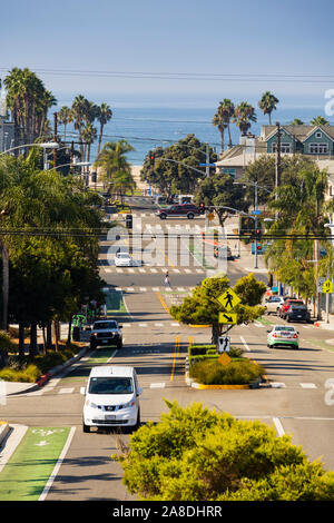 Ocean Park Boulevard in Richtung Strand, Santa Monica, Los Angeles County, Kalifornien, Vereinigte Staaten von Amerika Stockfoto