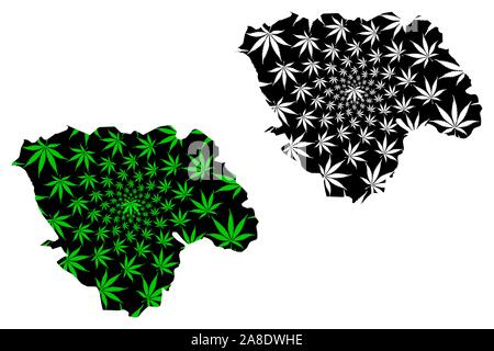 Provinz Tshopo (Demokratische Republik Kongo, Demokratische Republik Kongo, Demokratische Republik Kongo, Kongo-kinshasa) Karte cannabis Blatt grün und schwarz ausgelegt ist, Tshopo Karte aus ma Stock Vektor