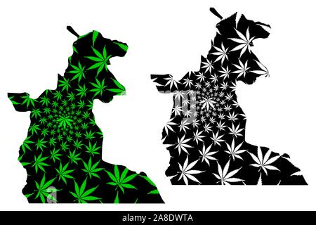 Die Provinz Maniema (Demokratische Republik Kongo, Demokratische Republik Kongo, Demokratische Republik Kongo, Kongo-kinshasa) Karte cannabis Blatt grün und schwarz ausgelegt ist, Maniema Karte von gemacht Stock Vektor