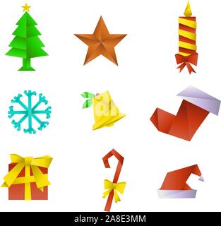 Origami weihnachten Symbole Stock Vektor
