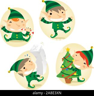Santa's Elfen Actionszenen Stock Vektor