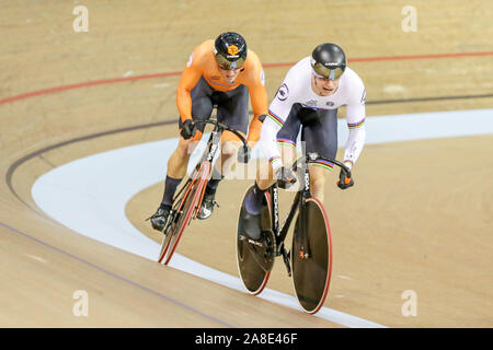 Glasgow, UK. 8. November 2019. Die Niederlande konkurriert in der Mens Team Sprint beim Chris Hoy Velodrome in Glasgow. November 8, 2019 Credit Dan-Cooke/Alamy leben Nachrichten Stockfoto