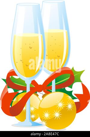 Weihnachten toast Zubereitung mit Champagner und Baum Dekoration Stock Vektor