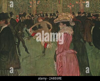 " Im Moulin Rouge: Der Tanz", 1890, (1952). Valentin die Knochen und La Goulue Tanzen im berühmten Pariser Nachtclub. Malerei im Philadelphia Museum der Kunst, Pennsylvania, USA. Von "Henri De Toulouse-Lautrec" von Douglas Cooper. [Themse und Hudson, London, 1952] Stockfoto