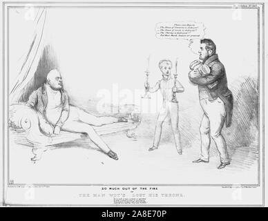 'So viel aus dem Feuer oder der Mann Wot's verlor seinen Thron", 1834. Schatzkanzler John Spencer sagt zu King William IV: 'Bitte eure Majestät - das Unterhaus ist zerstört! Das House of Lords ist zerstört! Der Thron ist zerstört! Aber diese [Poor Law änderung und Reform Bill] Gott sei Dank erhalten". Im Palast von Westminster in London brannte am 16. Oktober 1834. Auszug aus Henry Percy, Graf von Northumberland rede in "Henry IV Part 2", Akt 1, Szene 1: "Ev'n so ein Mann, so schwach, so geistlosen; so öde, so tot im Blick, so Wack; Drew's Priam C Stockfoto