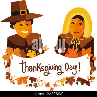 Thanksgiving Day Banner mit Pilgern Stock Vektor