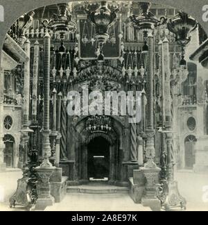 "Die Grabeskirche, Jerusalem, Palästina', c 1930. Kirche des Heiligen Grabes im christlichen Viertel der Altstadt von Jerusalem, vom "Tour der Welt". [Keystone View Company, Meadville, Pa., New York, Chicago, London] Stockfoto