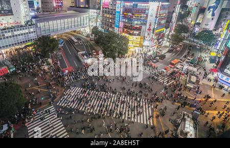 Allgemeine Ansicht der Shibuya Crossing in Tokio, Japan am Montag, Oktober 28, 2019. Stockfoto