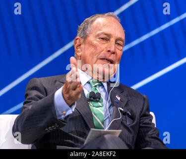 New York, USA, 25. September 2019. Der ehemalige New Yorker Bürgermeister und Milliardär Michael Bloomberg Adressen der Bloomberg Global Business Forum. Blüte Stockfoto
