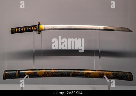 Italien Piemont Turin Mao (Museo d'Arte Orientale) Museum für orientalische Kunst - Exibhition 'weibliche Krieger aus der Rising Sun' - Wakizashi - kurze Schwert - Japan Edo-zeit (1603-1868) Aus dem Museum Stibbert Florenz Stockfoto