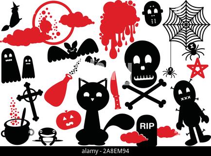 Scary Halloween Nacht Symbol Elemente Set Vector Illustration Stock Vektor