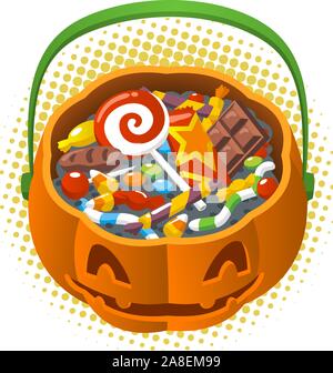 Pumpkin Head Candy korb Cartoon Illustration Stock Vektor