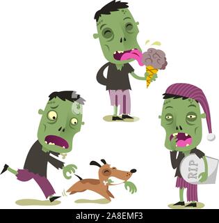 Halloween zombie Cartoon action Set Vector Illustration Stock Vektor