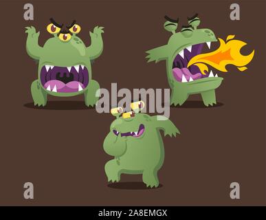 Grüne monster Cartoon action Set Vector Illustration Stock Vektor